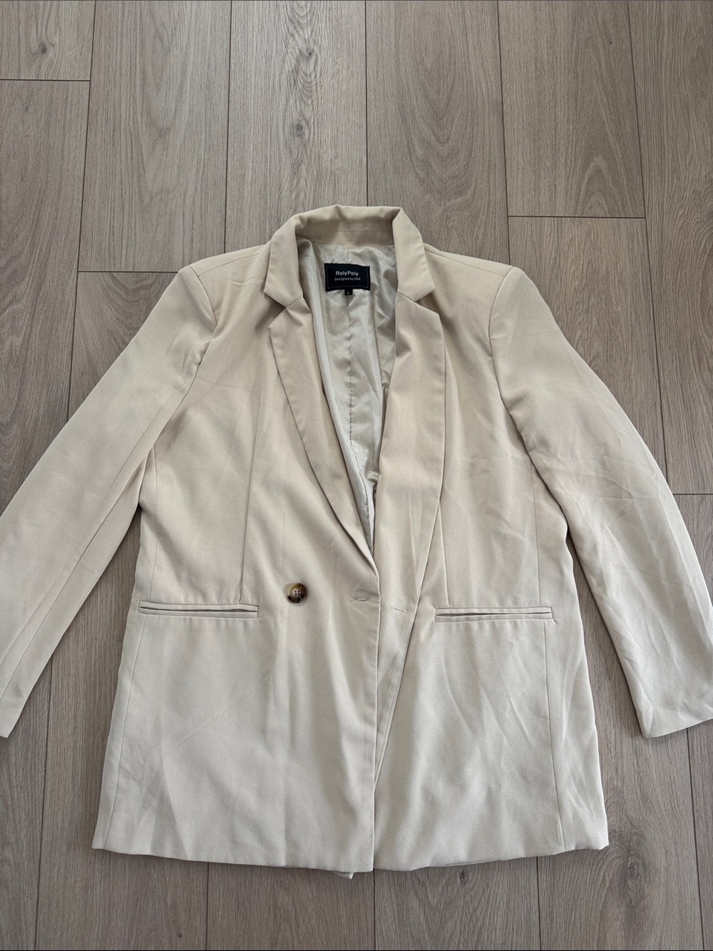 Cream double-Button Notch Lapel Blazer